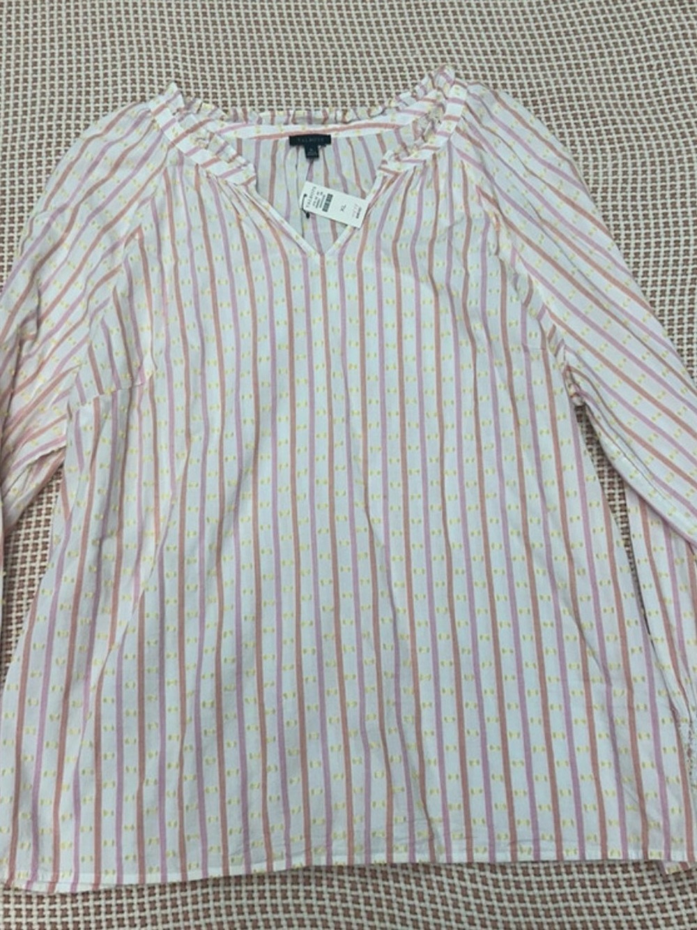 NWT Brand new Womens Talbots Pink pinstriped top with yellow details size XL